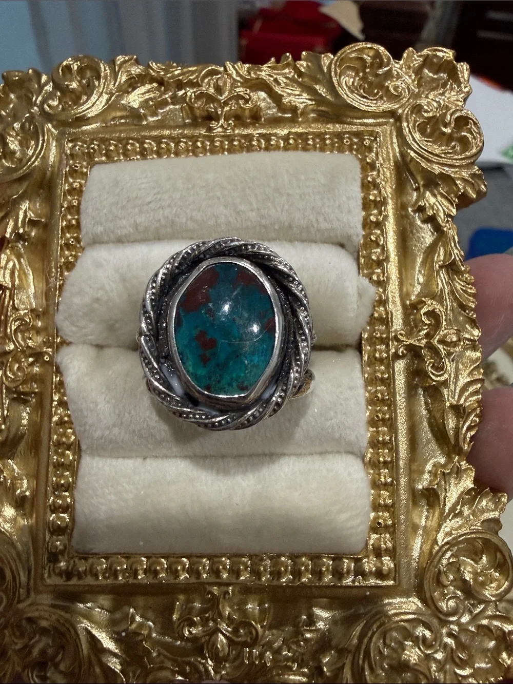 Sterling Silver Turquoise Statement Ring in Teal and Brown